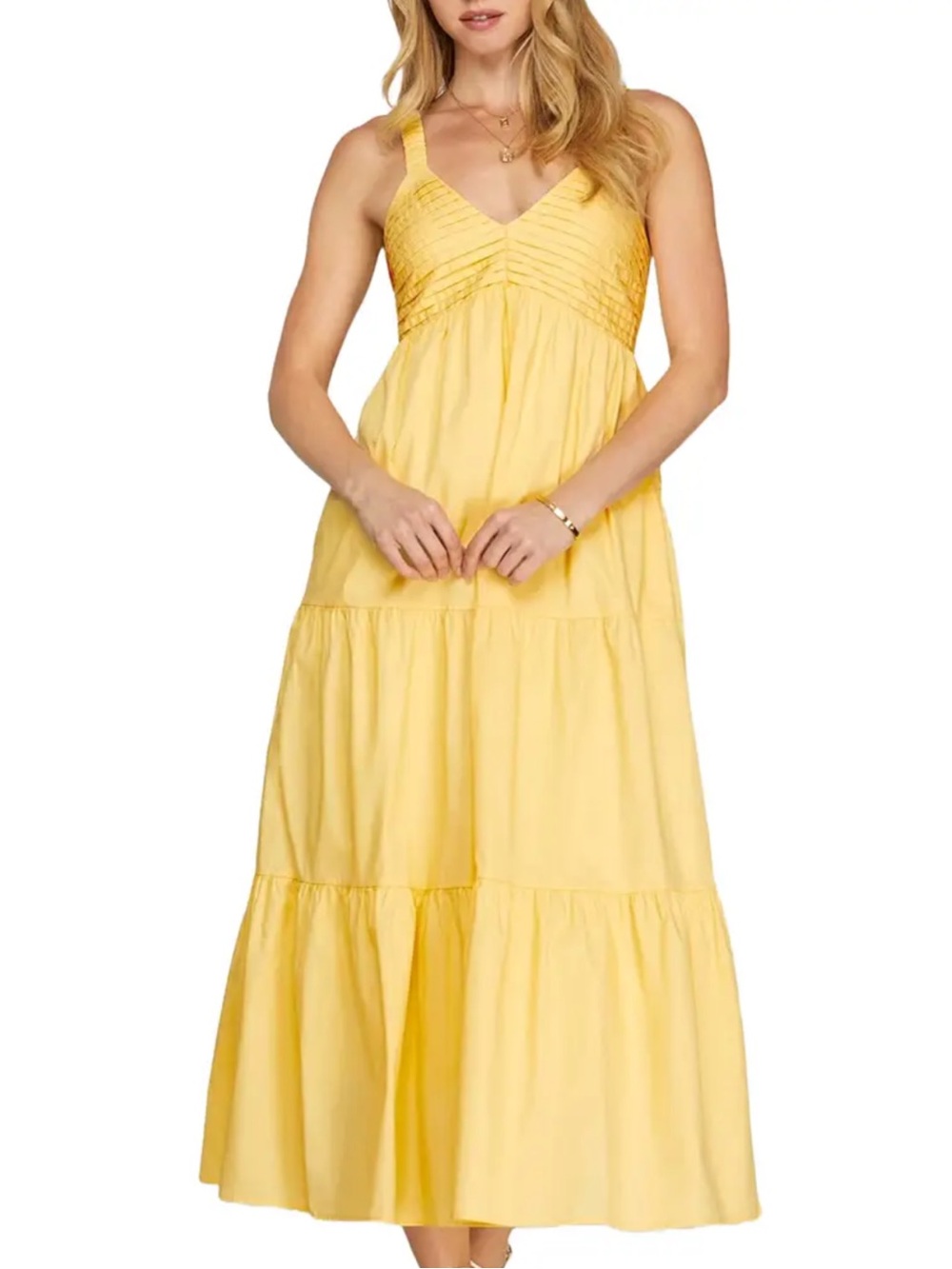 Pintuck Sleeveless V-Neck Maxi Butter Yellow